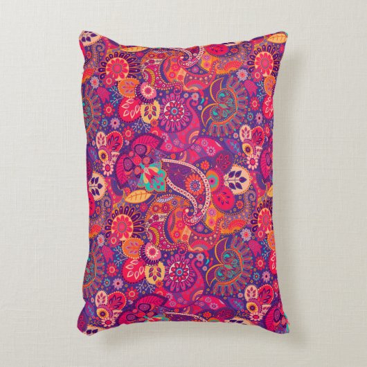 赤面開花:芸術的ピンクガーデンパターン アクセントクッション (正面(垂直))