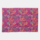 赤面開花:芸術的ピンクガーデンパターン キッチンタオル (横)