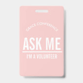 赤面頼ピンク私はボランティアIDバッジ バッジ (Back)