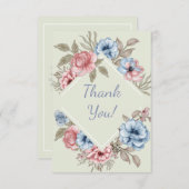 赤面魅力的ピンクと埃っぽいブルーフローラ結婚ズ サンキューカード (正面/裏面)