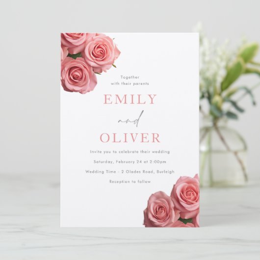 赤面鮮やかピンクローゼエレガントウェディング 招待状 (スタンド正面)