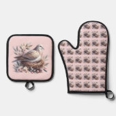 赤面鳩の巣 – 花とオリーブの枝 鍋つかみ&鍋敷きセット (正面)