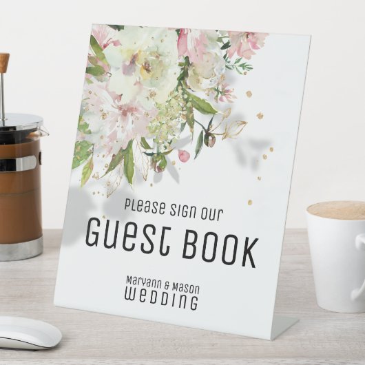 赤面&きらめくホワイトゲストブックペデスタルサイン 台座サイン (インサイチュ)