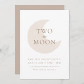 赤面「ふたりの月」女モダンの子2歳の誕生日 招待状 (正面/裏面)