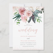 赤面&ほこりっぽいピンクのバラ結婚の花 招待状 (正面)