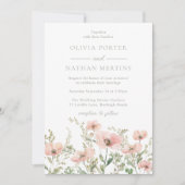 赤面&ほこりっぽいピンクワイルドフラワーズウォーター結婚カラー 招待状 (正面)