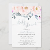 赤面&ほこりっぽいブルーウォーター色のフローラベビーシャワー 招待状 (正面)