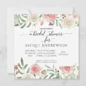 赤面·アイボリーバラフローラブライダルシャワー|正方形 招待状 (正面)