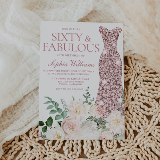 赤面&アイボリーフラワーズバラ金ゴールドガウン60誕生日 招待状