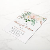 赤面&アイボリーフラワーズバラ金ゴールドリハーサルディナー 箔招待状 (回転した状態)