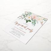 赤面&アイボリーフラワーズバラ金ゴールド婚約パーティ 箔招待状 (回転した状態)