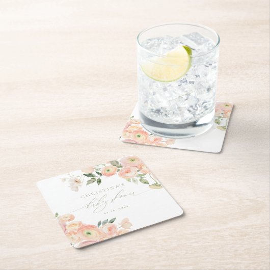 赤面&エレガントセージ緑ベビーシャワー スクエアペーパーコースター (インサイチュ)