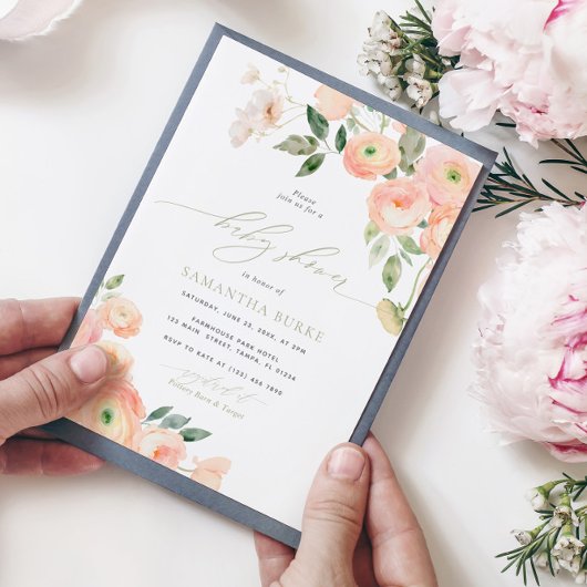 赤面&エレガントセージ緑ベビーシャワー 招待状