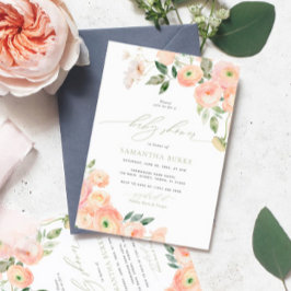 赤面&エレガントセージ緑ベビーシャワー 招待状