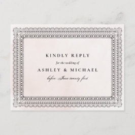 赤面&エレガントブラックウォーターカラーレースウェディングRSVP インビテーションポストカード