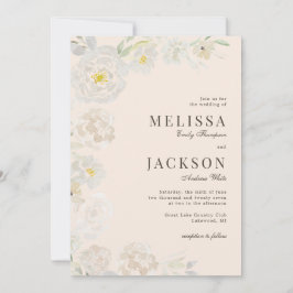 赤面&クリームウォーターカラーバラピーチ結婚ズインクト 招待状