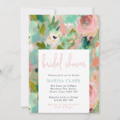 赤面&グリーン抽象芸術フローラブライダルシャワー 招待状 (正面)