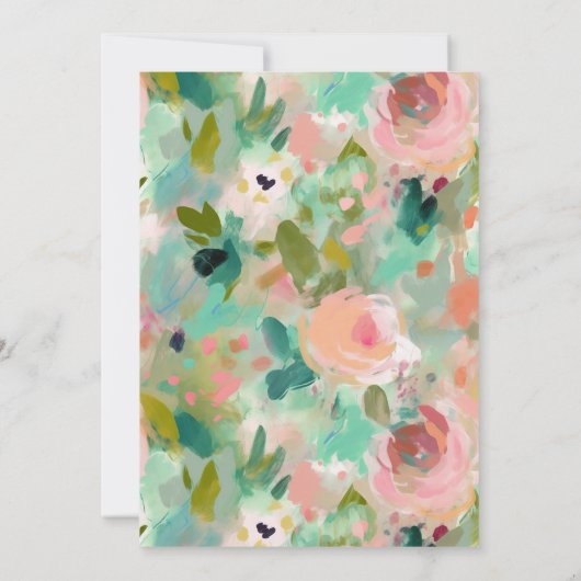 赤面&グリーン抽象芸術フローラブライダルシャワー 招待状 (裏面)