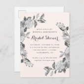 赤面&グレーウォーター色フローラブライダルシャワー インビテーションポストカード (正面/裏面)
