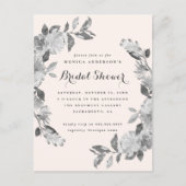 赤面&グレーウォーター色フローラブライダルシャワー インビテーションポストカード (正面)