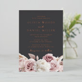 赤面&グレーエレガントウェディングバラ金ゴールド 箔招待状 (立ち正面)
