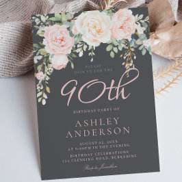赤面&グレーエレガントフローラ90th誕生日パーティー 招待状