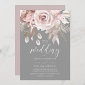 赤面&グレーフローラエレガンス結婚ズ 招待状 (正面/裏面)