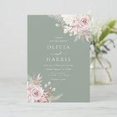 赤面、セージおよびアイボリーエレガントフローラ結婚ズ 招待状 (スタンド正面)