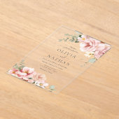 赤面&セージグリーンディバイン結婚ガレンス アクリル招待状 (レイダウン)