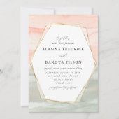 赤面&セージ水カラー金ゴールドジオメトリック結婚ス 招待状 (正面)