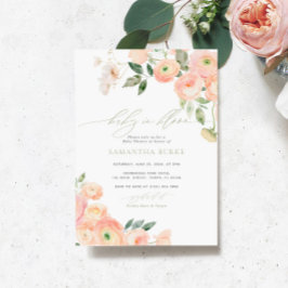 赤面&セージ緑の花のベビーで開花シャワー 招待状