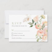 赤面&セージ緑の花ウェディングRSVPカード 出欠カード (正面)