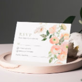 赤面&セージ緑の花ウェディングRSVPカード 出欠カード