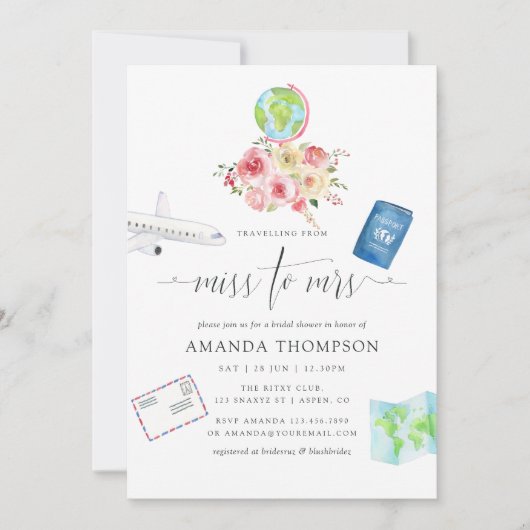 赤面&セージ緑恋しく思フローラ – ミセス・ブライダルシャワー 招待状 (正面)