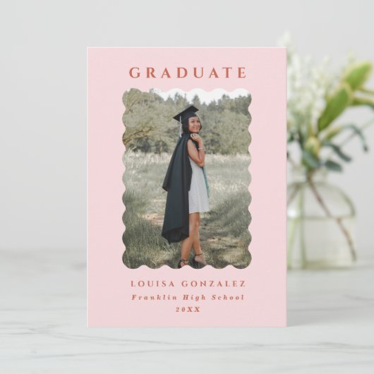 赤面&テラコッタウェーブフレーム写真卒業 案内状 (スタンド正面)