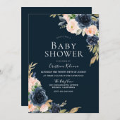 赤面&ネイビーエレガントボーイモダンガールベビーシャワー 招待状 (正面/裏面)