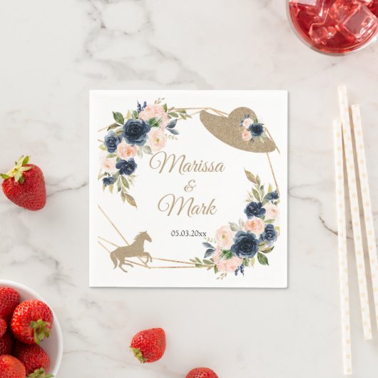 赤面&ネイビーケンタッキーダービー結婚ズ スタンダードカクテルナプキン (インサイチュ)