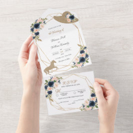 赤面&ネイビーケンタッキーダービー結婚式招待状 オールインワン招待状