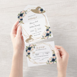 赤面&ネイビーケンタッキーダービー結婚式招待状 オールインワン招待状