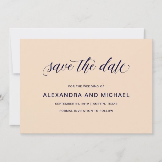 赤面・ネイビータイポグラフィ |結婚式の日付の保存 セーブザデート (正面)