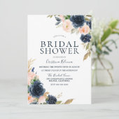 赤面&ネイビーピーチフラワーズブライダルシャワー 招待状 (スタンド正面)