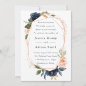 赤面&ネイビーフラワージオメトリックオールシーズ結婚ンズ 招待状 (正面)