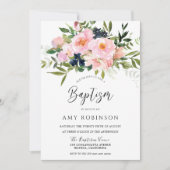 赤面&ネイビーフラワーベビーガールバプテスマ 招待状 (正面)