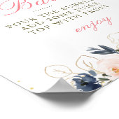 赤面&ネイビーフローラブライダルシャワーミモサバー標識 ポスター (角)