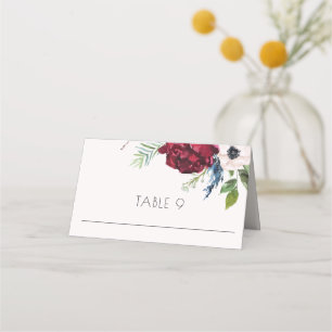 赤面、ネイビーブルー&ブルゴーニュ結婚の護衛 プレイスカード