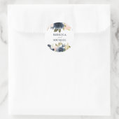 赤面&ネイビー結婚フラワーズまたは婚約パーティ ラウンドシール (バッグ)