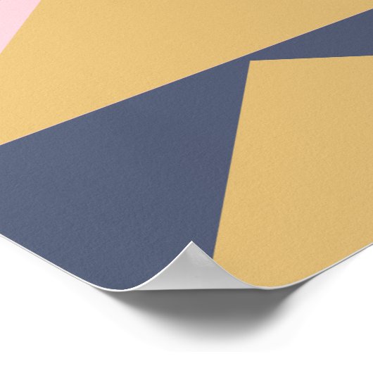 赤面、ネイビー、金ゴールドのカラーブロックジオメトリアート ポスター (角)