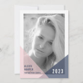 赤面・ネイビーColorblock写真卒業パーティー 招待状 (正面)