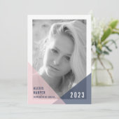 赤面・ネイビーColorblock写真卒業パーティー 招待状 (スタンド正面)