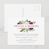 赤面&バシンプルルガンディウォーターカラーブーケ結婚ーズ インビテーションポストカード (正面/裏面)